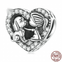 Sterling Silver S925 Boy And Pet Love Beaded Bracelet Heart-shaped Warm Beads Charms