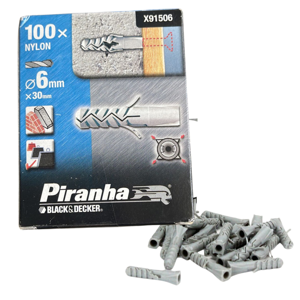 100X Piranha X91506 6Mm X 30Mm Black & Decker Nylon Rawl Wall Plug 4534258077836