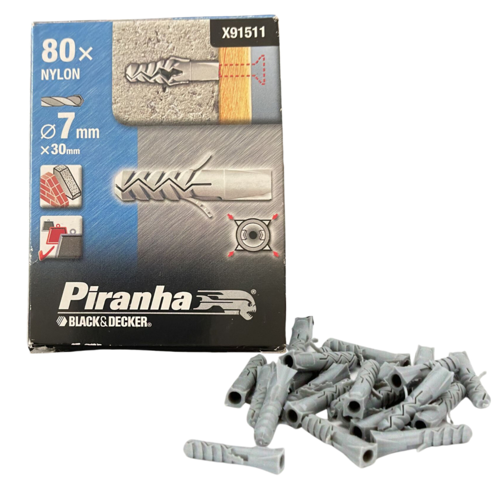 80X Piranha X91511 7Mm X 30Mm Black & Decker Nylon Wall Rawl Plugs 4534258077904