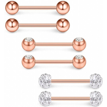 16G 9/16Inch Crystal Ball Nipple Tongue Shield Ring & Stainless Steel Straight Barbell Body Piercing Jewelry Retainer