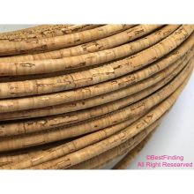 1meter 6mm Cork leather cord Natural stitched round portuguese cork leather
