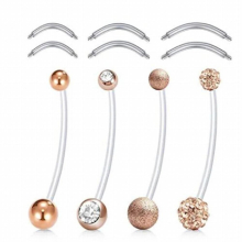 4-6pcs Mix Style 38mm Pregnancy Sport Maternity Flexible Bioplast Belly Navel Button Ring Retainer w 6mm 8mm 10mm Stainless