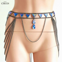 Chran Iridescent Chainmail Mini Skirt Body Choker Necklace Belly Waist Belt Sexy Dress Lingerie Holiday Jewelry