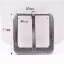 62*60MM (INNER 46 MM)Retro Silver Two-Tone Heavy Square Wide Single Prong Pin Clips Belt Buckle