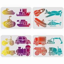 4 Pcs Vehicles Stencil for Painting 11.6x8.3 Inch Baby Toy Reusable DIY Art and Craft Stencils, Stencil Drawing on Wood Canvas