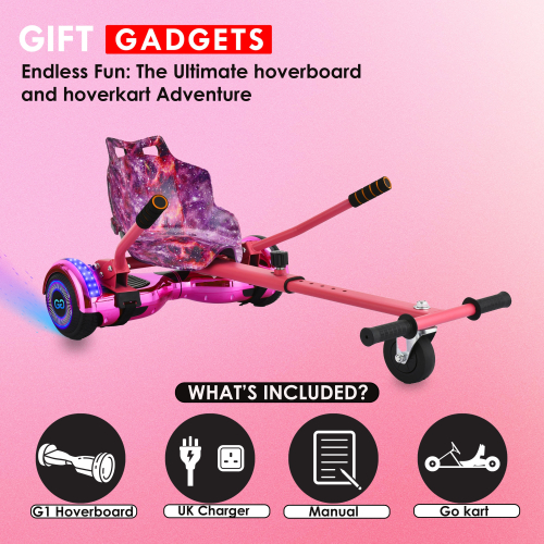(Chrome Pink Bundle) 6.5'' Hoverboard and Hoverkart Go Kart LED Bundle 1