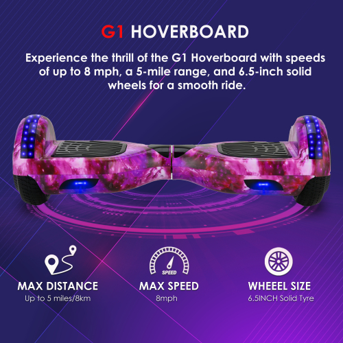 (Galaxy Purple Bundle) 6.5'' Hoverboard and Hoverkart Go Kart LED Bundle 2