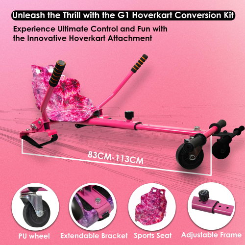 (Chrome Pink Bundle) 6.5'' Hoverboard and Hoverkart Go Kart LED Bundle 2
