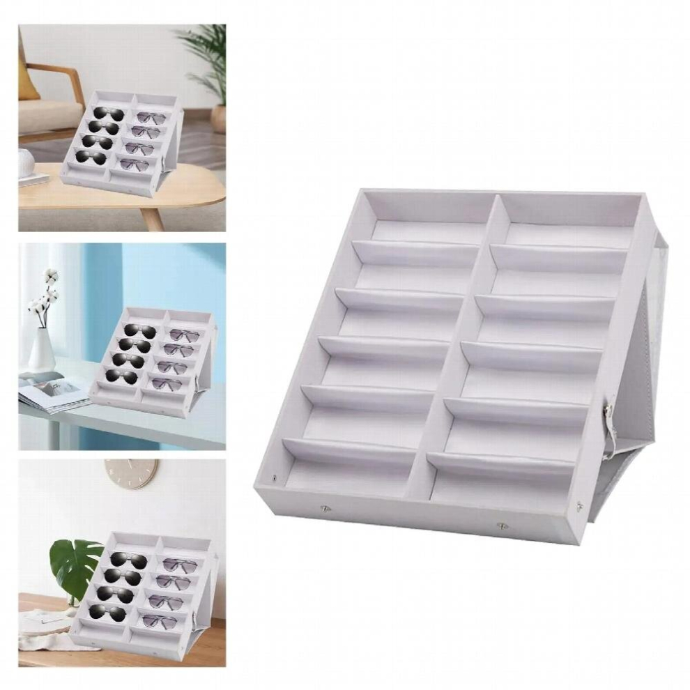 12 Grid Sunglasses Storage Box, Container, Collector, with Stand Function, Foldable Display Case Stand Holder