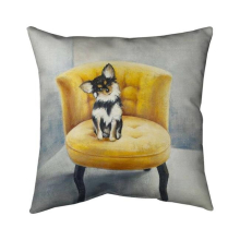 20 x 20 in. Long-Haired Chihuahua on A Yellow Armchair-Double Sided Print Indoor Pillow