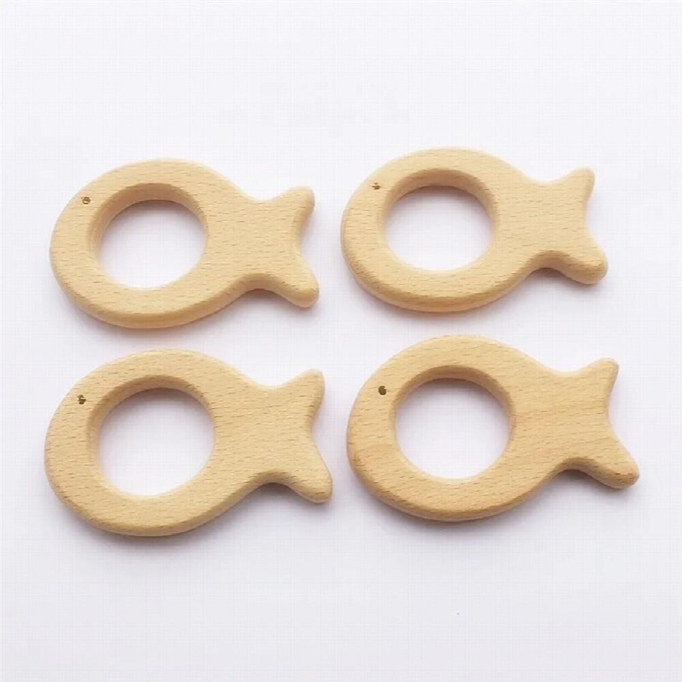 Chenkai 10pcs Organic Baby Wood Fish Teether Natural Teething Grasping Toy Baby Toddler Wooden Teether DIY Newborn Baby Gift