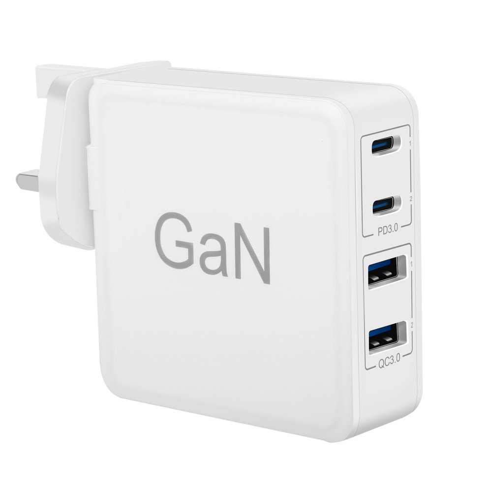 Futurebatt 100W Gan Fast Charger 4-Port Usb C Charger With Pps, 2 Usb-C Pd 3.0 & 2 Usb-A Qc 3.0 Ports Foldable Pd White