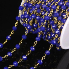5Meters Faceted Lapis Glass Rondelle Bead Rosary Chains Supplies,Gold Plated Wire Wrapped Brass Chains Necklace Jewelry