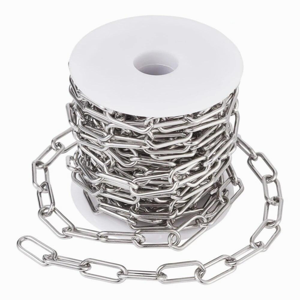 5M/Roll 304 Stainless Steel Paperclip Chains Unwelded Drawn Elongated Cable Chains Accessories 17X7x1.6mm ,With Plastic Spools 885673732690