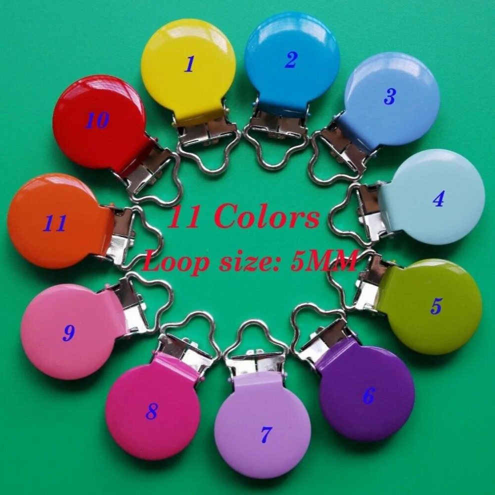 Metal Round With Fabric Decor Suspender Pacifier Clips Soother Dummy Bib Paci Toy Holder,22pcs Mix 11 Colors