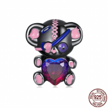 Sterling Silver S925 Love Bear Beaded Bracelet Charms With Plated Heart-shaped Zircon Beads Small Animals
