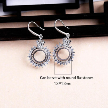 S925 Sterling Silver Ear Holder 13*13mm Earring Empty Holder Silver Ornament Inlaid Jade Jade Silver Holder Ornament Accessories