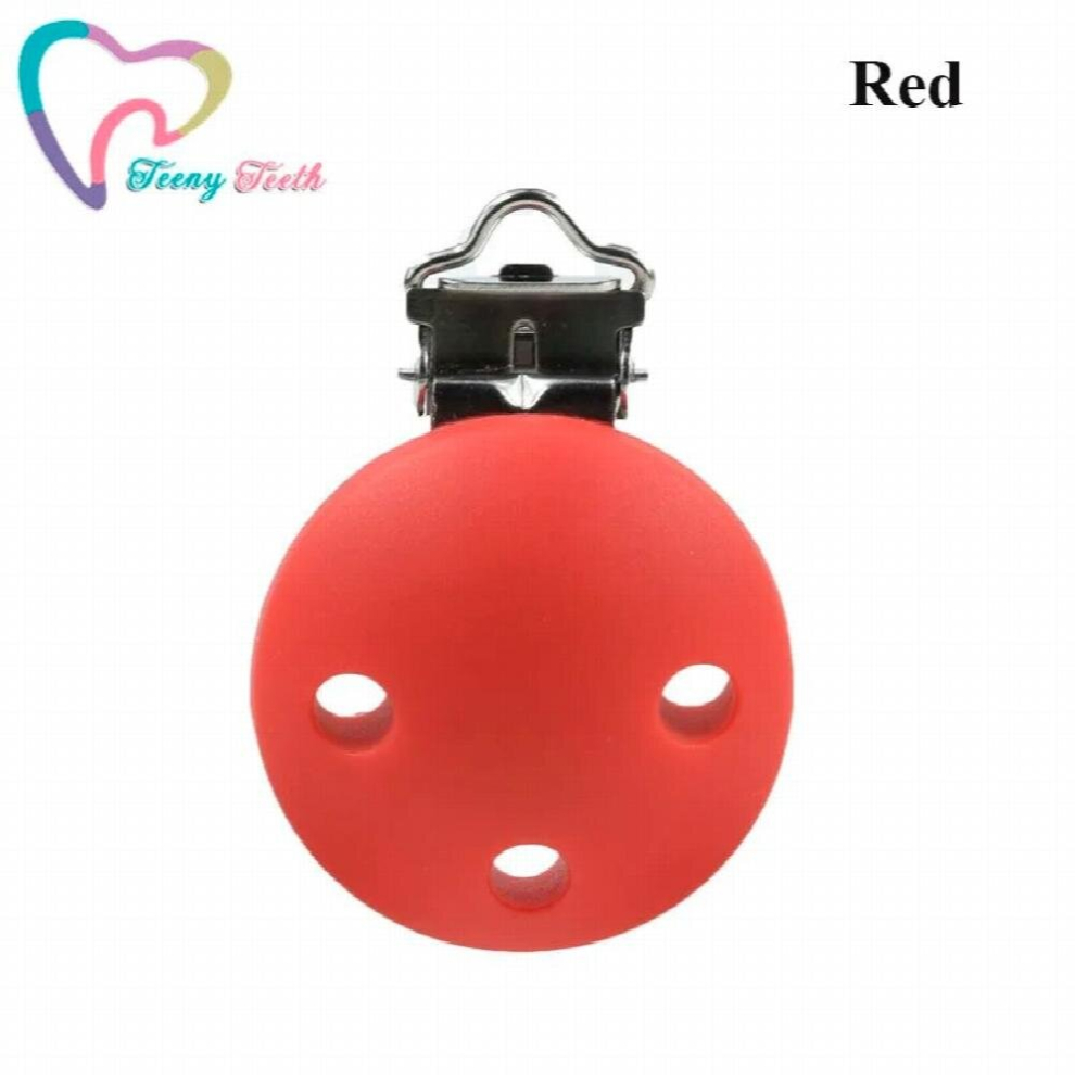5PCS Pacifier Clip Silicone Round Shape Universal Soother Clip Silicone+Metal Clips Baby Teething Toys Soother Clips
