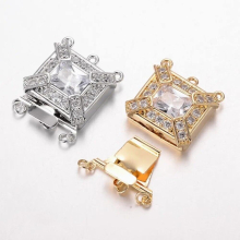 4 Set Brass Cubic Zirconia Rectangle Box Clasps Mixed for DIY Necklace Bracelet Jewelry Making Accessories 25x21.5x7mm