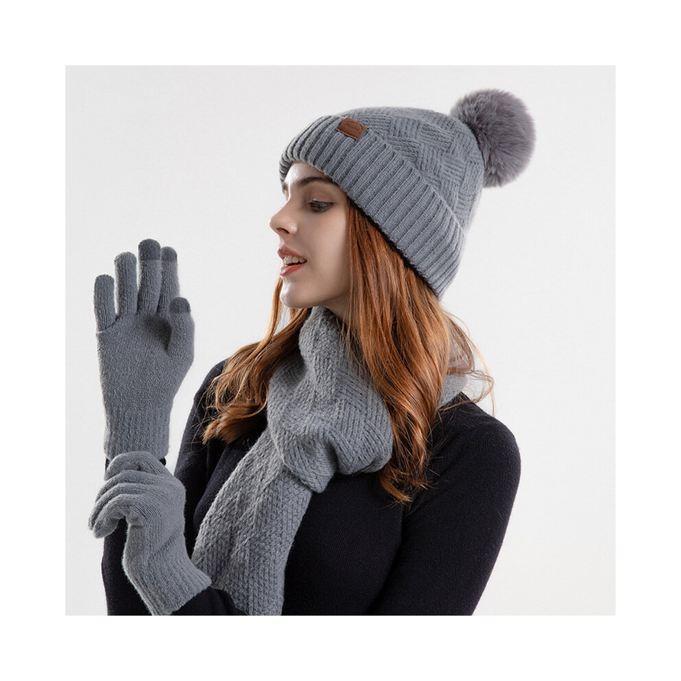 (B) Womens Ladies Thick Knit Hat Scarf And Gloves Set
