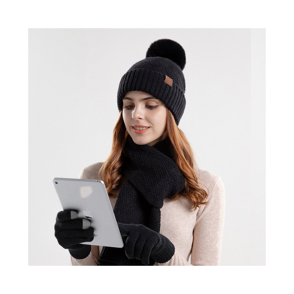 (D) Womens Ladies Thick Knit Hat Scarf And Gloves Set