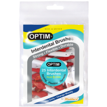 Icon Optim Standard Red Interdental Brushes Pack 25 + 5 Free, Ergonomic Non-Slip Grip, Long-Life Nylon Filaments, Cap Doubles as Handle Extension