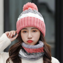 (D) 2PCS Winter Ladies Wooly Thick Knit Woollen Hat And Scarf Set knitted
