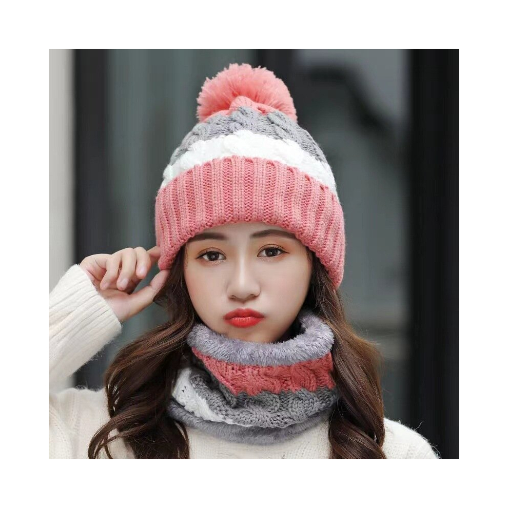 (D) 2Pcs Winter Ladies Wooly Thick Knit Woollen Hat And Scarf Set Knitted Not,Specified