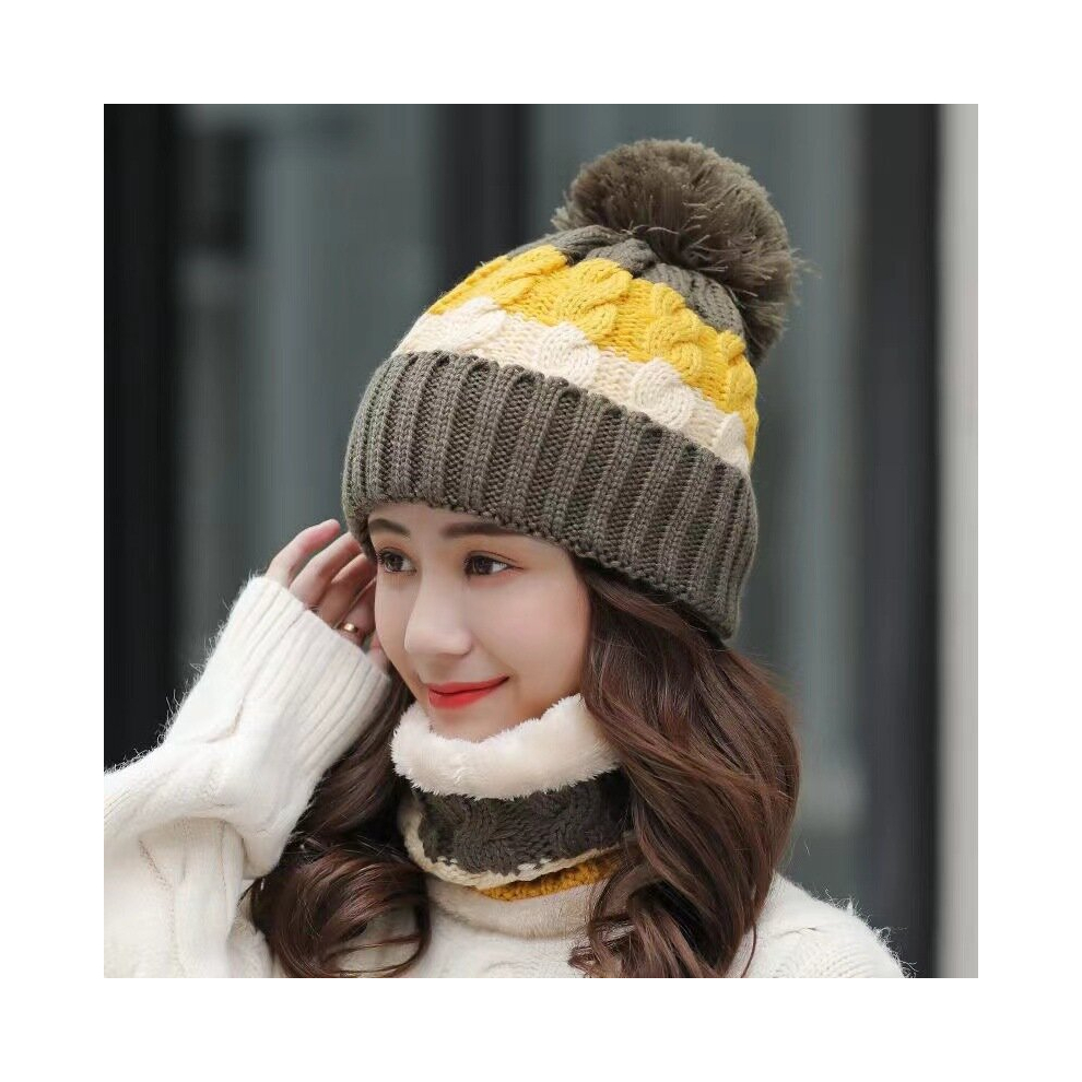 (B) 2Pcs Winter Ladies Wooly Thick Knit Woollen Hat And Scarf Set Knitted Not,Specified