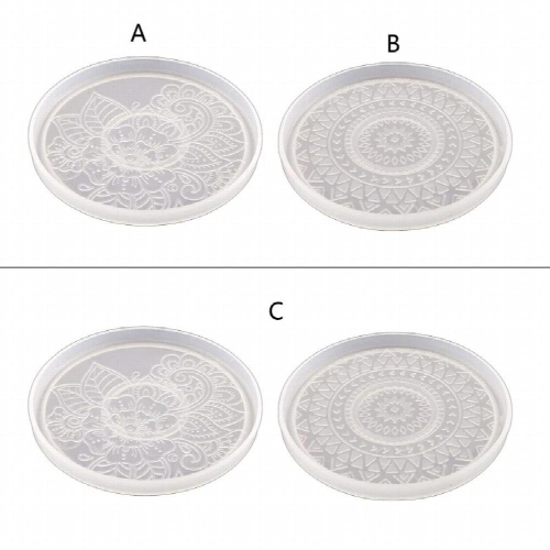 Patterned Round Coaster Epoxy Resin Mold Cup Mat Mug Pad Silicone Mold 1
