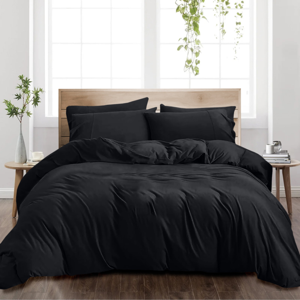 (SINGLE (137 X 200)CM ) Plain Dyed Duvet Cover Quilt Black Bedding Sets