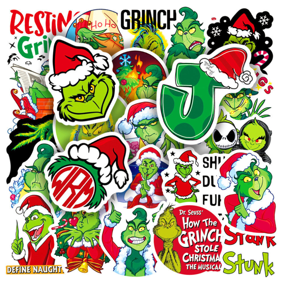 50Pcs Grinch Graffiti Stickers - Waterproof PVC, Removable & Reusable DIY Xmas Decor for Laptop, Phone, Bike, Case, Suitcase