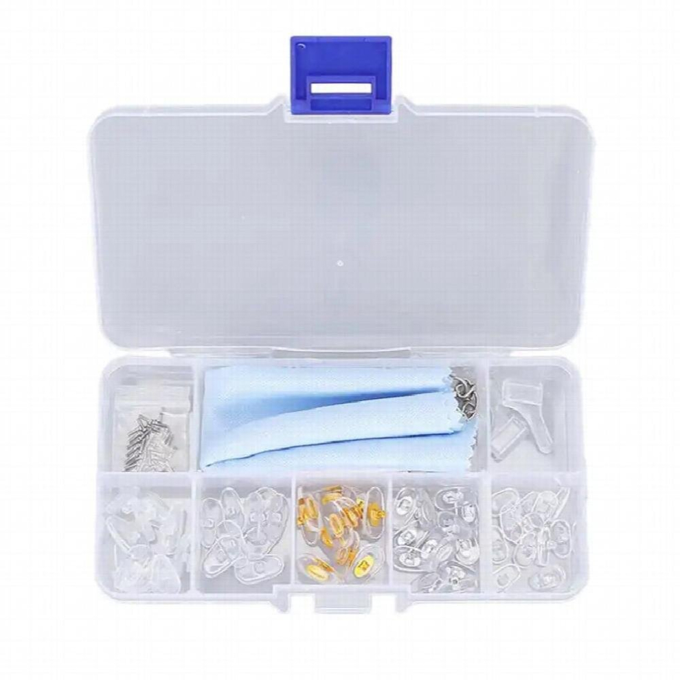 Eye Glass Repairing Kit Silicone Anti Slip Eyeglass Nose Pads Screwdrivers Tweezers Mirror Cloth for Most Glasses Sunglasses