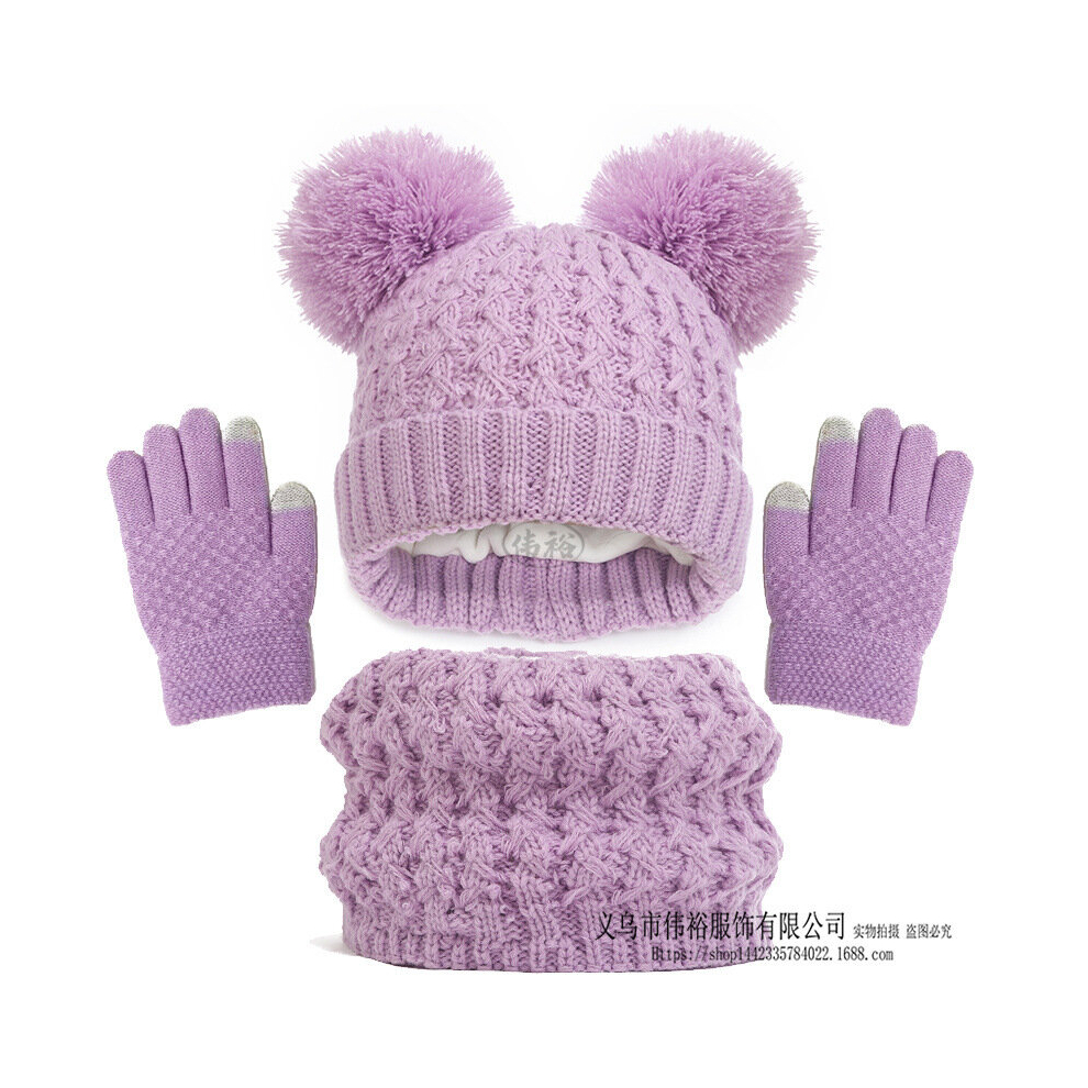 (H) Winter Hat Gloves Scarf Set Knit Fleece Kids