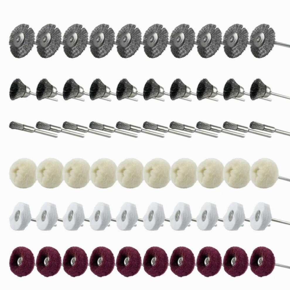60 Pcs Polishing Buffing Abrasive Buff Cloth Wheel Set Cotton Felt Mounted Mandrel Brass Wire Brush Wheels For Rotary Tool 3Mm 885667960290