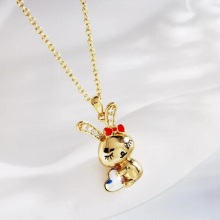 Crystals From Austria Rabbit Pendant Necklace for Girl Jewelry Accessories 14K Animal Necklace Bijoux