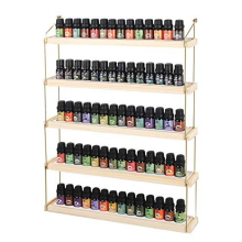 J JACKCUBE DESIGN Wall Mount Essential Oils Display Shelf with 5 Tier for 70 Bottles Holder Gold Frame and Wood Rack Organizer - MK482B