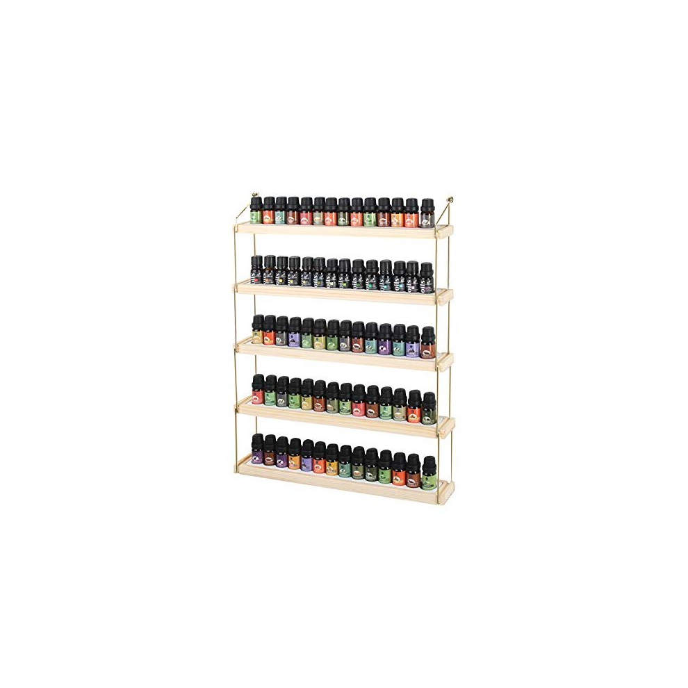 J Jackcube Design Gold Wall Mount Essential Oils Display Shelf With 5 Tier For 70 Bottles Holder Frame And Wood Rack Organizer - Mk482b