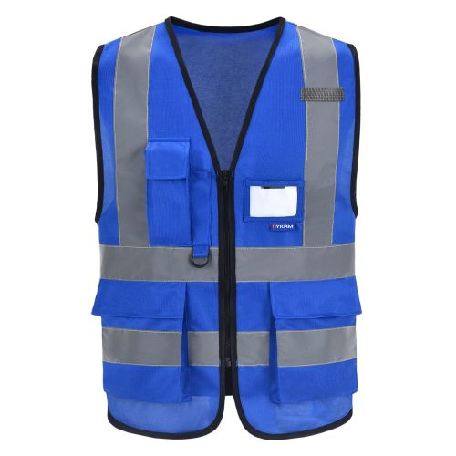 A-SAFETY Μπλε Γιλέκο Υψηλής Ορατότητας με Ανακλαστικές Λωρίδες 4 Θέσεων