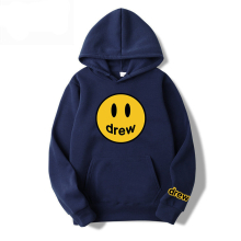 (navy blue, S) Printed Drew House Justin Bieber Monogram Men's and Women's Casual Loose Hooded Sweatshirt