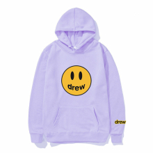(light purple, XXL) Printed Drew House Justin Bieber Monogram Men's and Women's Casual Loose Hooded Sweatshirt