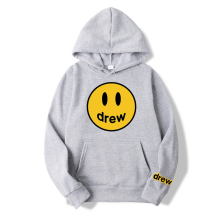 (light grey, S) Printed Drew House Justin Bieber Monogram Men's and Women's Casual Loose Hooded Sweatshirt