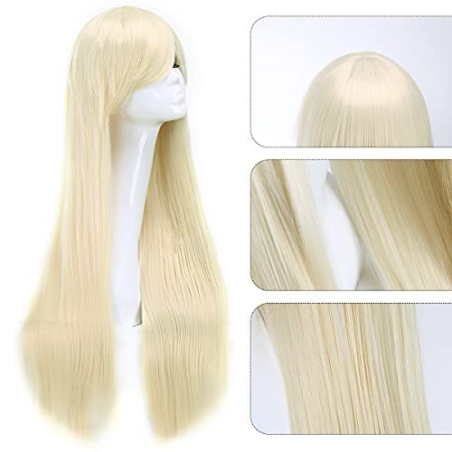 Akstore Parrucche 32 pollici Lunghe Lisce Anime Moda per Cosplay (Bionda) 1