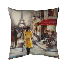 20 x 20 in. Yellow Coat Woman Walking on the Street-Double Sided Print Indoor Pillow