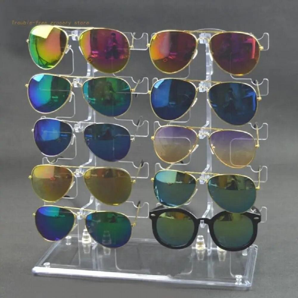 Two Row Sunglasses Rack 10 Pairs Glasses Holder Display Stand Transparent