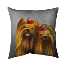 20 x 20 in. Two Dogs with Bow Tie on Grey Background-Double Sided Print Indoor Pillow