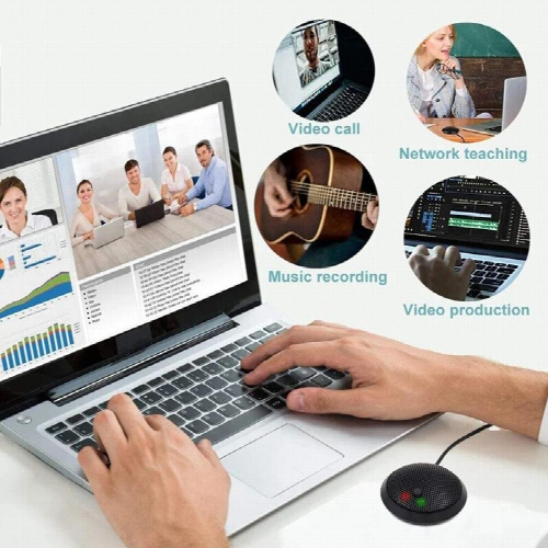 Conference USB Microphone,Omnidirectional Condenser PC Microphone with Mute Button LED Indicator,Plug&Play,for Game,Etc 2
