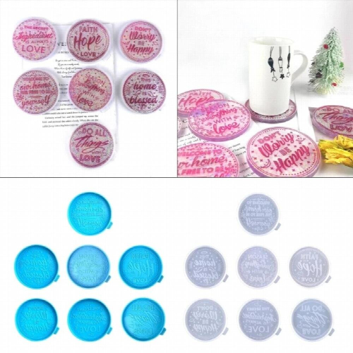Letters Pattern Round Silicone Mold Drop Coaster Placemat Mold for Diy Craft 2