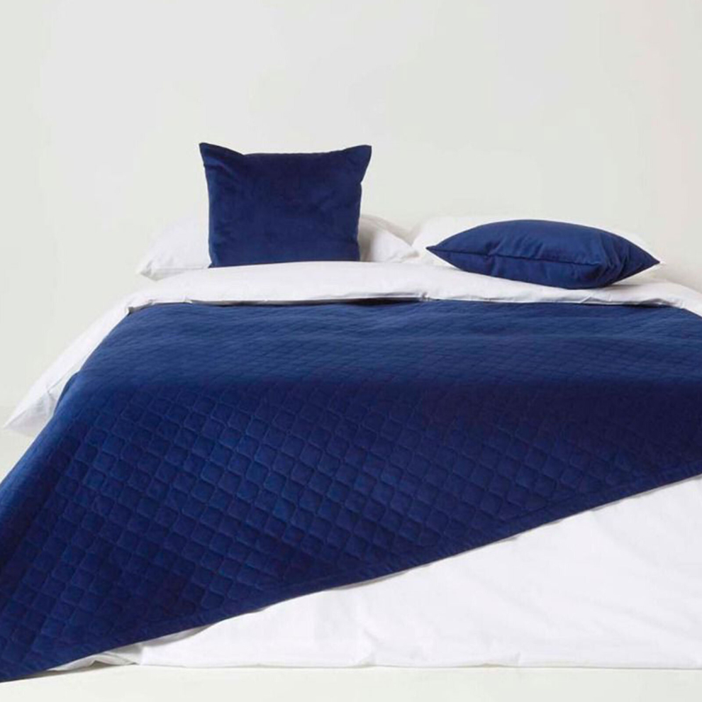Homescapes (Navy) Diamond Quilted Velvet Throw
