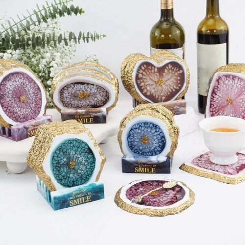 5Pieces/set Irregular Edge Coaster Moulds Round Square Oval Shape Cup Mat Mold 2